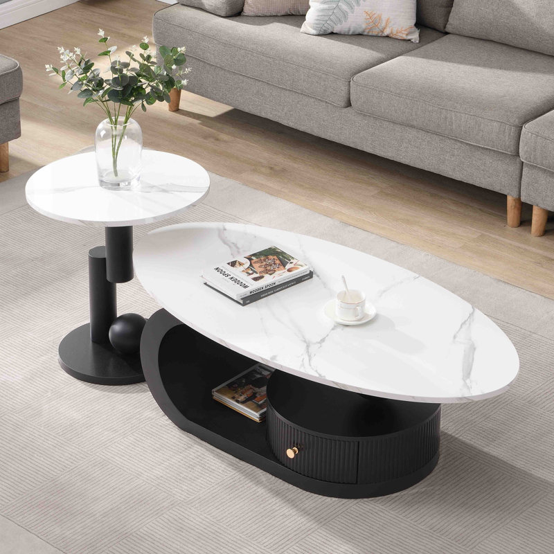 Ensemble de 2 tables basses gigognes, Noir, Blanc