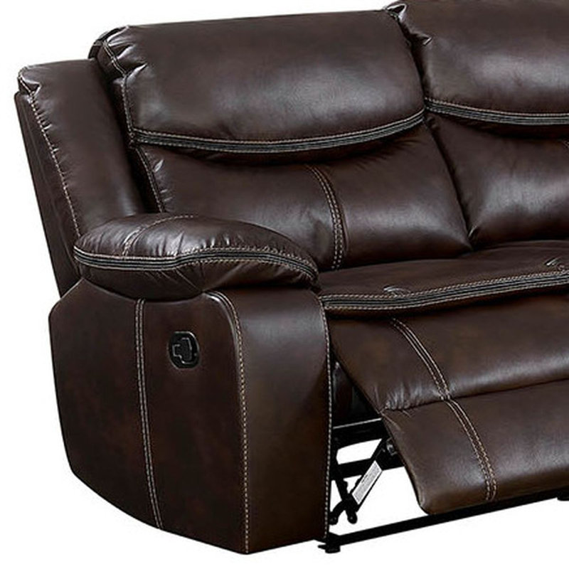 Faux Leather Reclining Curved Sectional Symmetrical, Brown
