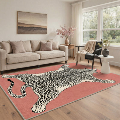 Alinda Zahara Boho Animal Print Machine Washable Red / Beige / Black Indoor Area Rug with Non-Slip Backing