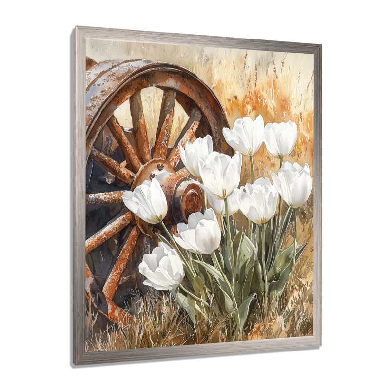 Nhek - reproduction d'art sur toile florale, H 32 po x l 24 po, Picture Framed, Argent argent