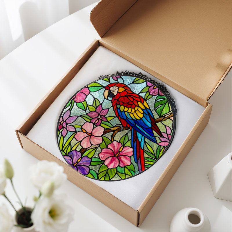 Panneau de vitrail 12 "H Parrot Flowers