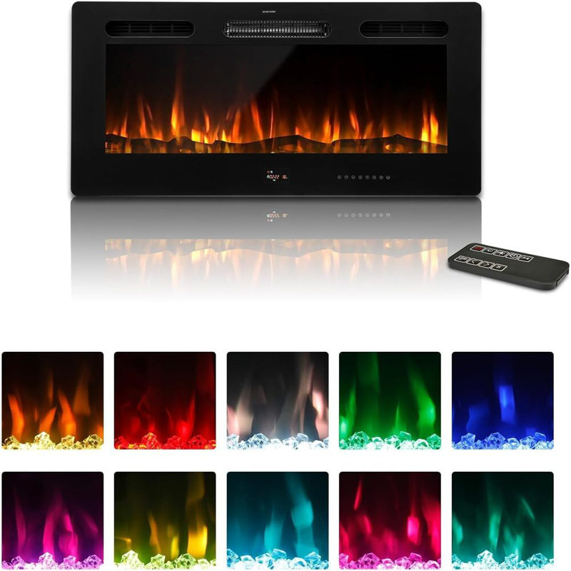 YODOLLA Black Electric Fireplace Insert, 50cm H x 101.60cm W x 12.50cm D