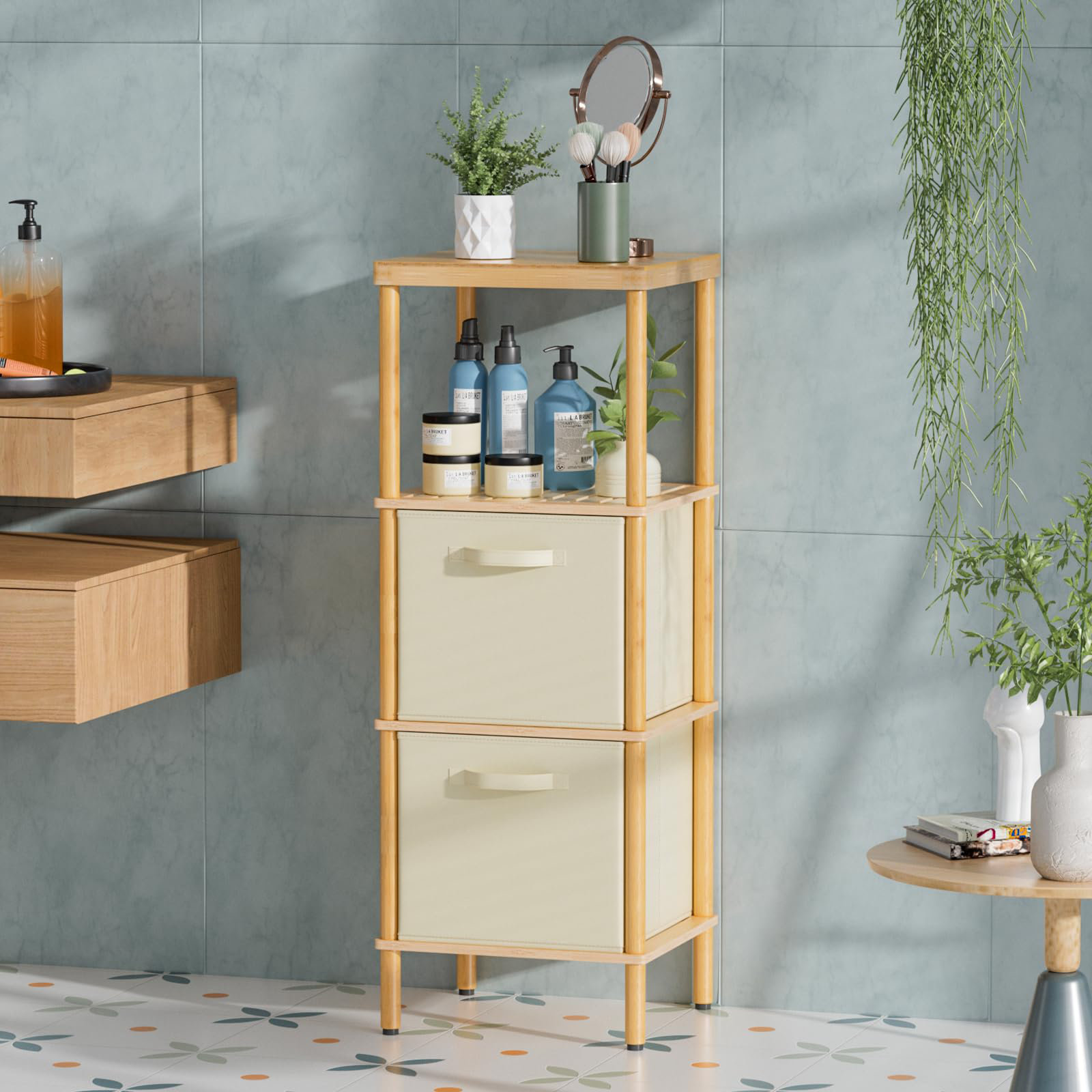 Latitude Run® Bathroom Storage Shelf, 4-Tier Bamboo Bathroom Shelf ...