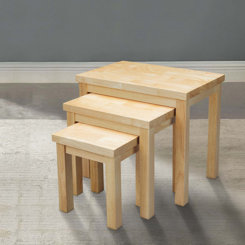 Ensemble de 3 tables gigognes rectangulaires avec cadre en bois, brun naturel