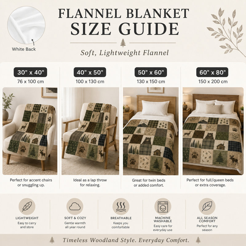 Plaid en flanelle patchwork à motif de faune sauvage avec ours, cerfs, orignaux, pins et chalet, imprimé rustique pour canapé, lit ou fauteuil de lecture, 127 x 152 cm
