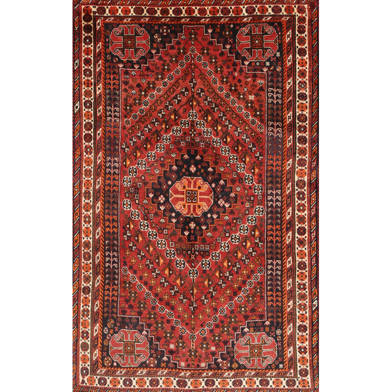 Tapis traditionnel rouge / beige / noir, Rectangle 7 pi x 10 pi