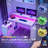 Carolgene 65'' L Shaped Desk with Power Outlets & LED Lights-1782642082