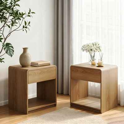 Ensemble de 2 tables de chevet 1 tiroir Mid-Century Modern
