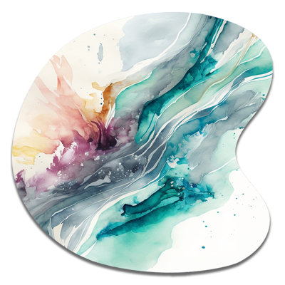Celebrations In Turquoise Shades Of Blue III - Abstract Liquid Ink Drop Shape Assymterical Metal Wall Art