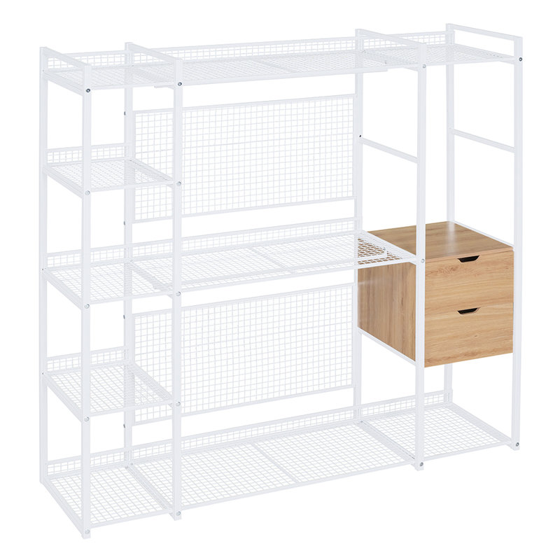 Armoire ouverte avec tablettes et tiroirs, Blanc