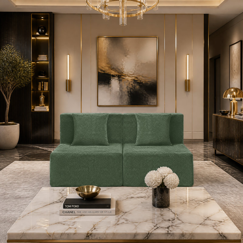  Chaise sans accoudoirs modulaire 35 po en chenille moderne, sans accoudoirs, siège d'appoint en mousse à compression et siège simple sans assemblage