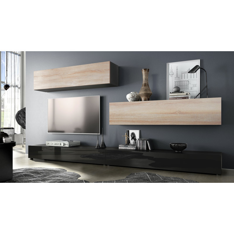 Mcgaha TV Stand, Hewn oak/Black
