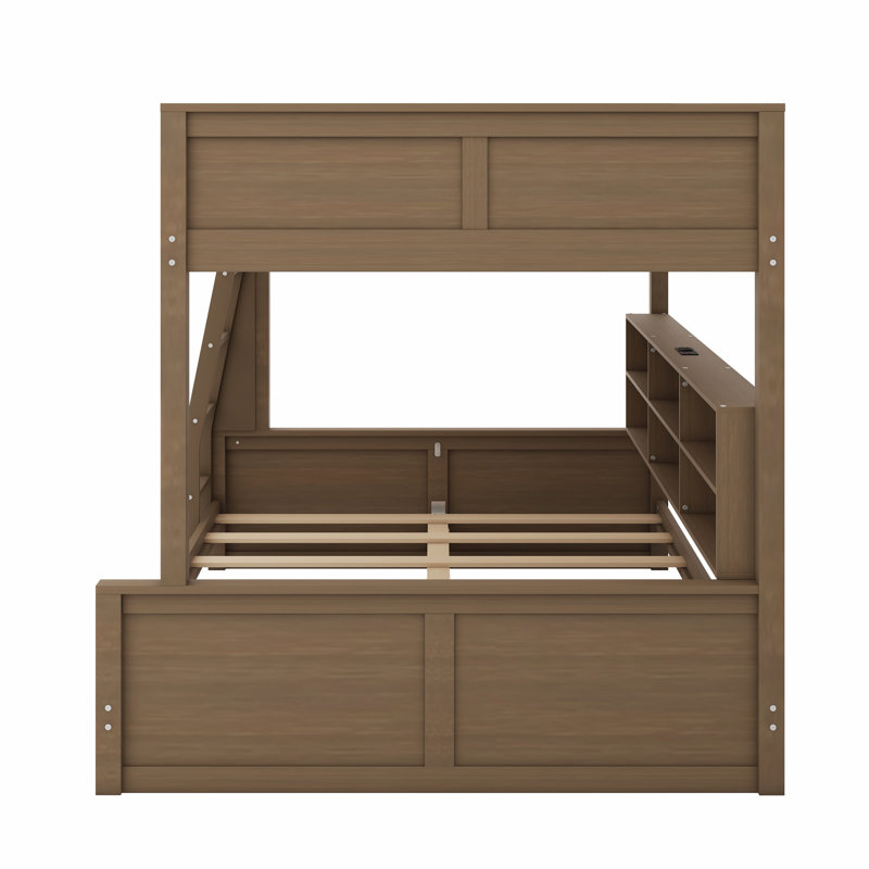 Lit superposé avec armoires de rangement et ports USB, Bois antique