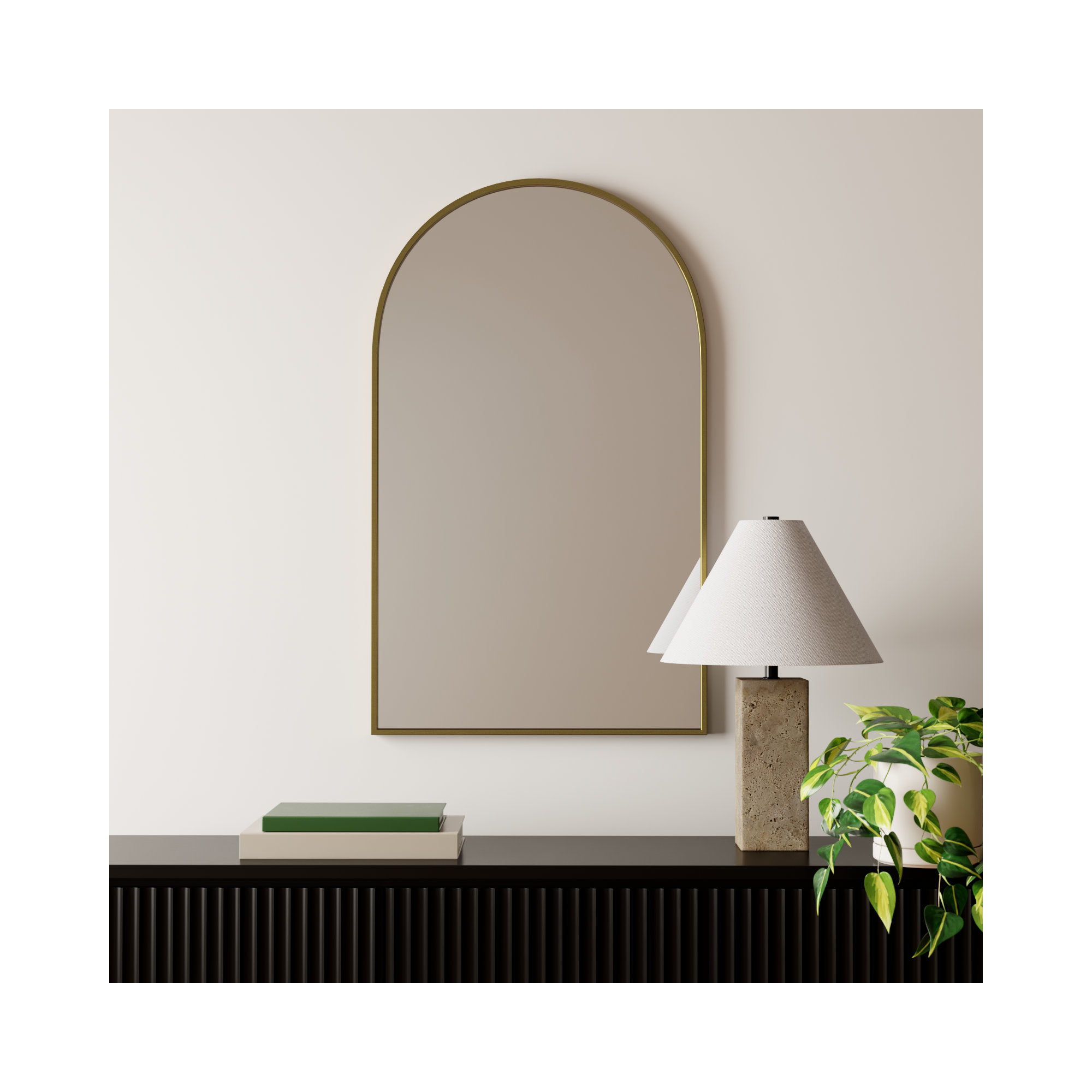Sabine Metal Arch Wall Mirror, Brass, 40" x 24"