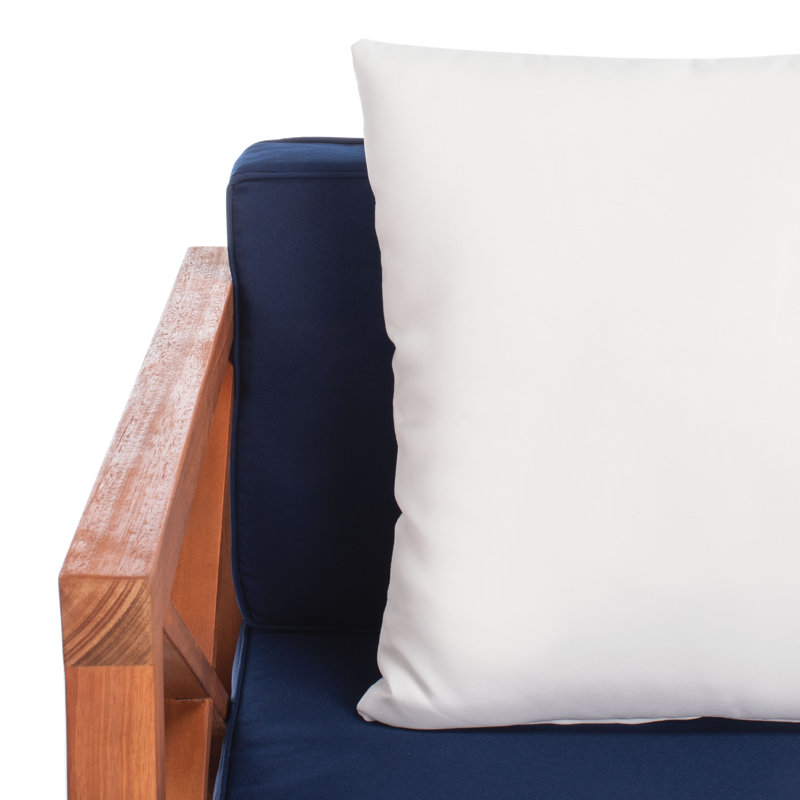 Mondovi Eucalyptus 4 - Person Patio Conversation Set with Cushions, White, Natural Frame/Navy Cushion