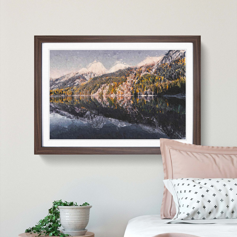 Antholzer See Lake in Italy 1 Piece Single Picture Frame Painting, 33cm H x 45cm W x 2cm D, Walnut Framed
