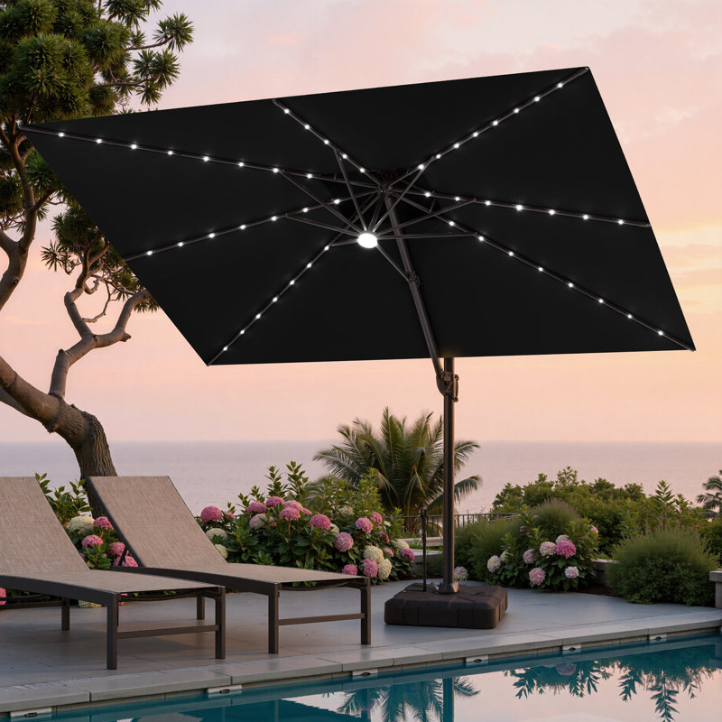  Parasol rectangulaire en porte-à-faux à DEL 12 pi x 9 pi avec base lestée - déplaçable sans effort par une seule personne