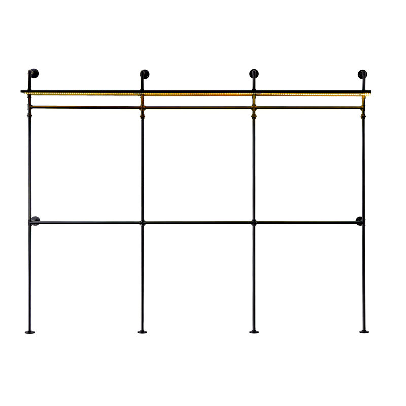 Adjustable 118" Heavy-Duty Metal Pipe Garment Rack with LED Light - Wall-Mounted Clothing Rail System for Warehouse/Commercial Use