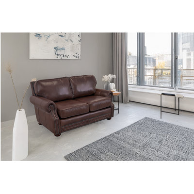 Speroni 74" Genuine Leather Rolled Arm Loveseat