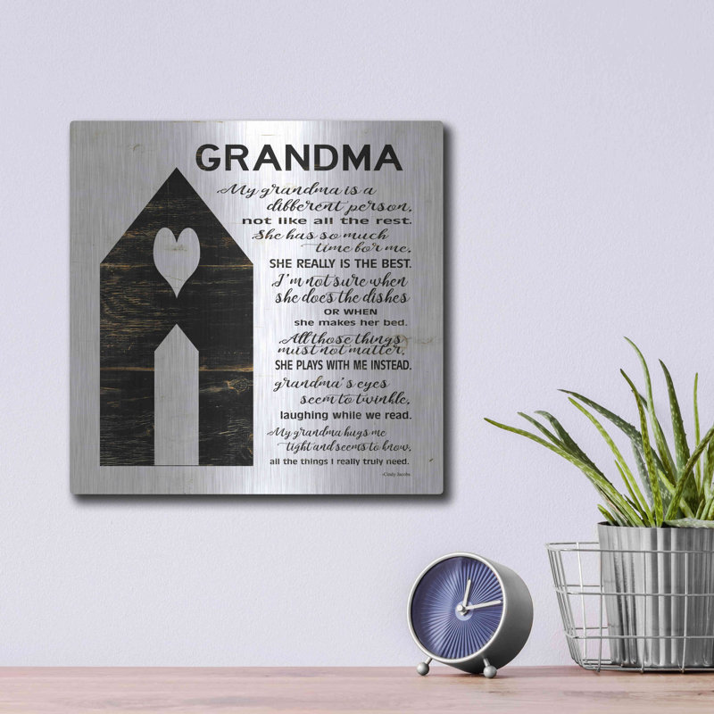 «My Grandma is the Best» par Cindy Jacobs, art mural en métal, H 12 po x l 12 po