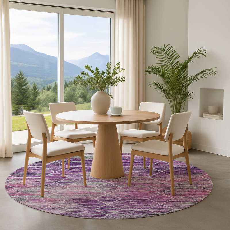 Premium Machine Washable Lubbers AMF1724 Geometric Rug, Round 8'