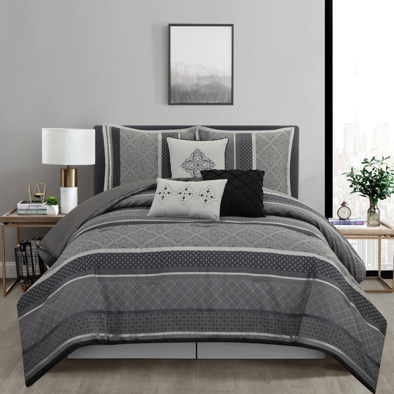 Tefia Karr Microfiber 7 Piece Comforter Set, California King Comforter + 6 Additional Pieces, Gray