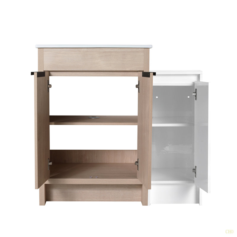 Freestanding Bathroom Vanity With Ceramic Sink And Storage Cabinets, Soft Closing Door,Combination Cabinet, KD-Package, White