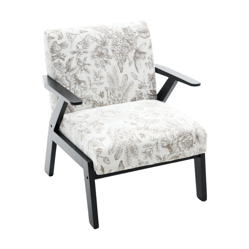 Fauteuil de style Mid-Century, coussin de siège beige et gris, brodé, fonction confort, capacité de poids de 350 lb, structure en bois d'hévéa, idéal pour le salon, fauteuil moderne de 23,97 lb avec + confortable