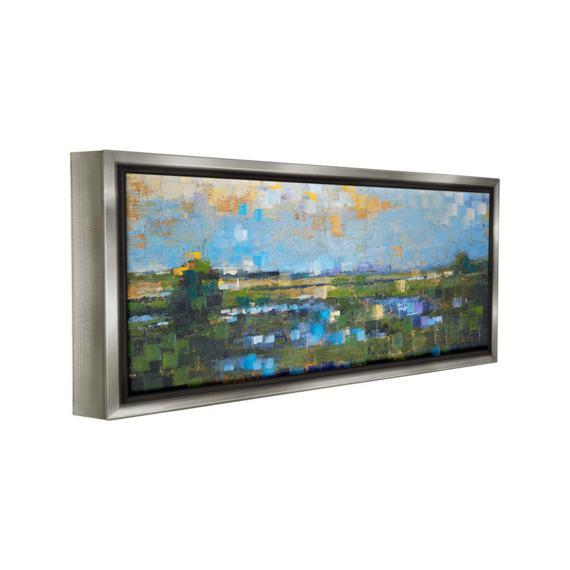 «Brushed River Landscape» par Liz Jardine sur, Cadre flottant gris lustré, H 11 po x l 25 po