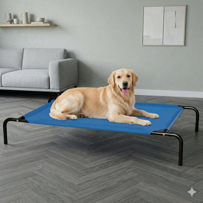 Elevated Cooling Dog Bed for Large Dogs, Waterproof Outdoor Pet Cot with Washable Breathable Mesh, Features Non-Slip Feet, Comfortable Dry Raised Dog Bed, Dimensions: 50.8 by 31 by 8 Inches, Color: Blue