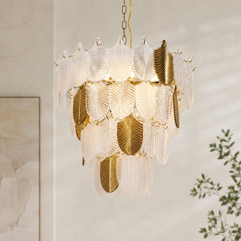 11-Light Dimmable Tiered Leaf Chandelier