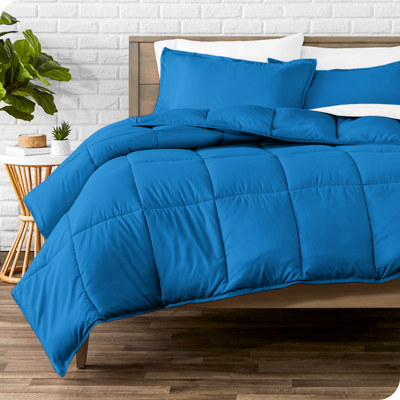 Ensemble d'édredon ultra-doux toutes saisons, Bleu moyen, Édredon pour lit simple + 1 taie décorative stan