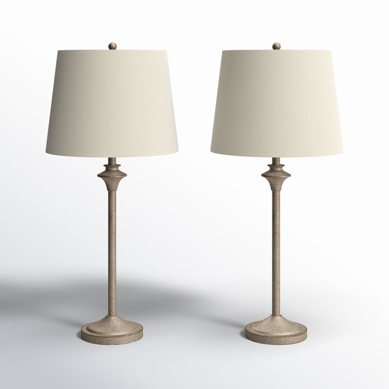 Lolley 26" Modern Metal Table Lamp with Knob Switch and Linen Shade for Living Room Bedroom, Antique Brown