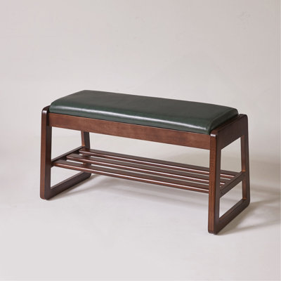Wood Shoe Storage Bench 31.5 Inch with Premium Vegan Leather Seat, Hidden Lift Top Storage  Tiered Open Shoe Shelves, Sturdy Shoe Rack Bench for Entryway Bedroom