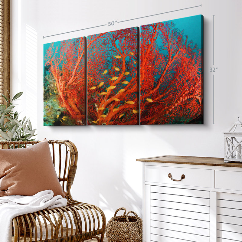 «Corail de feu» 3 pièces, H 32 po x l 50 po 