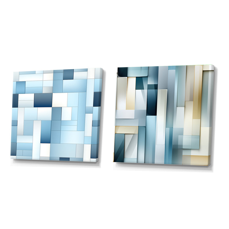 Clennon - Ensemble de 2 collages de formes carrées abstraites, H 36 po x l 73 po, Toile tendue