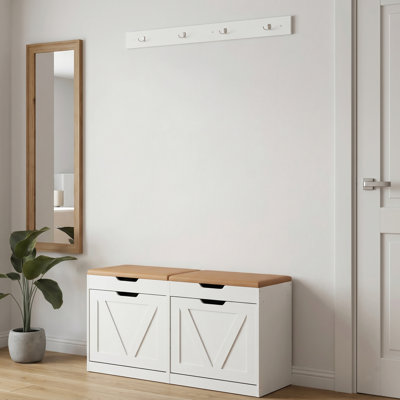 Banc de rangement rembourré pour chaussures avec armoire à 2 niveaux