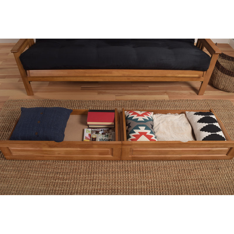 Stratford 86" Queen Futon and Mattress with Drawer set, Butternut, Marmont Mocha , Premium Pocket Coil