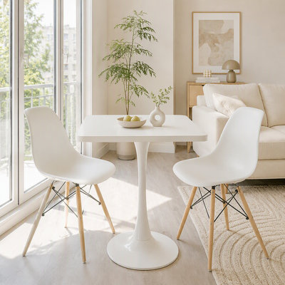 Table carrée carrée, table tulipe de 23,6 po avec plateau de table à bord épaissi et piédestal en métal, table bistro de style Mid-Century pour la cuisine, les petits espaces, le salon et le café (couleur BLANC)