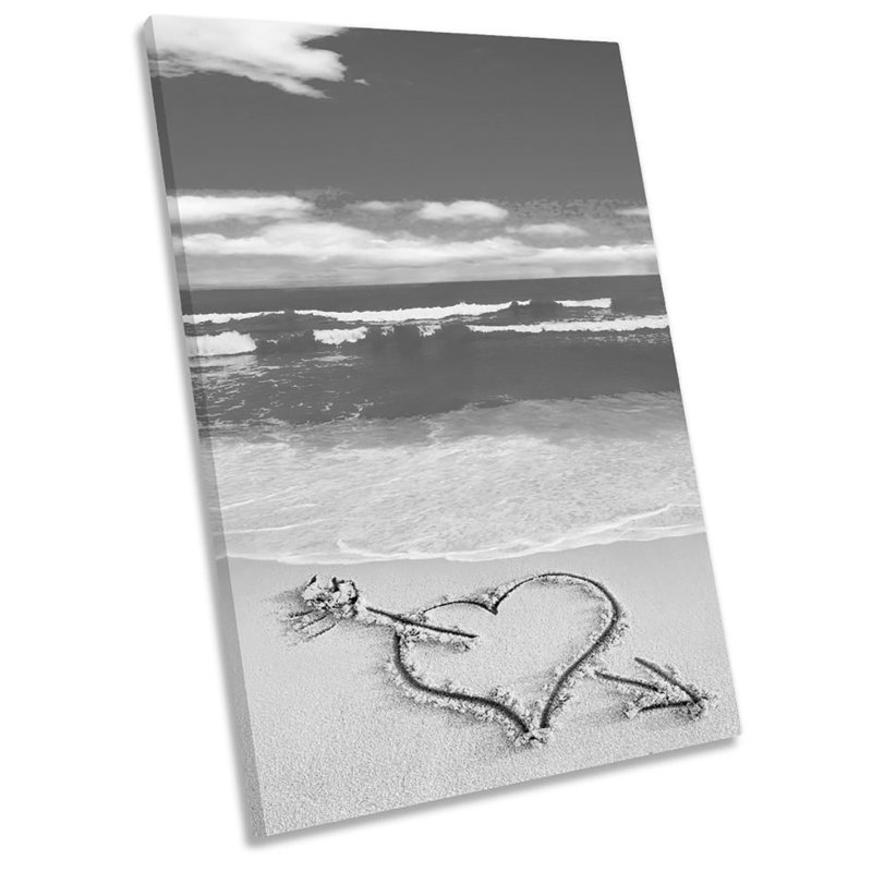 X2164 Beach Love Heart Sand B&W - Wrapped Canvas Print, 121.9cm H x 81.3cm W x 4cm D