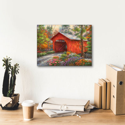 «Red Covered Bridge» par Chuck Pinson, art mural sur toile