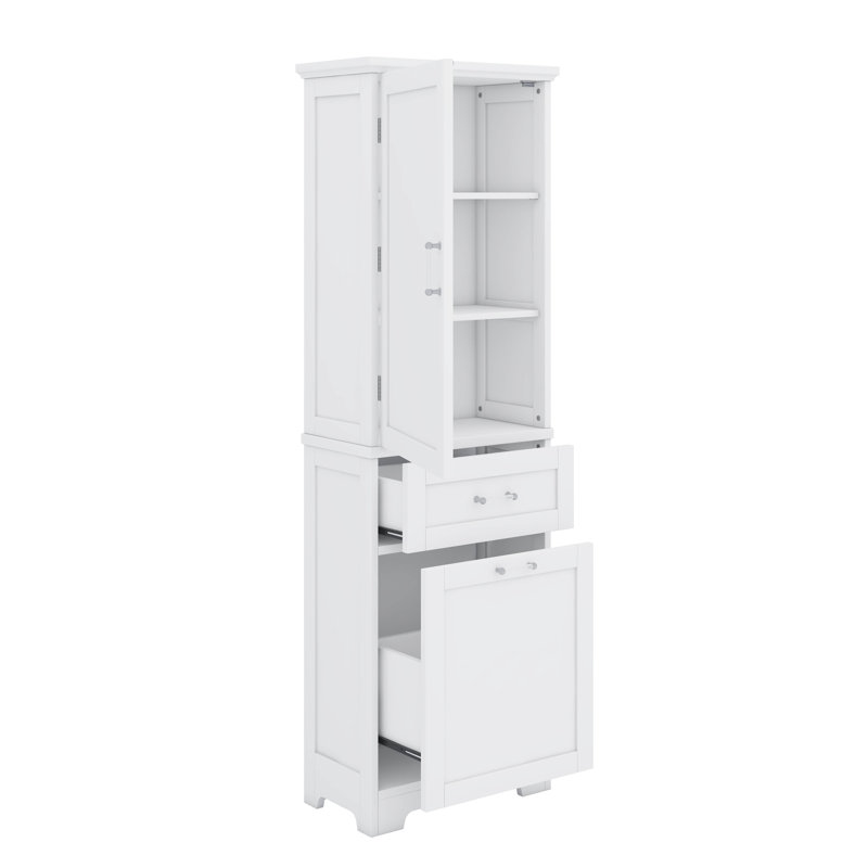 Armoire de rangement autoportante avec deux tiroirs de différentes tailles et tablette peinte, Blanc