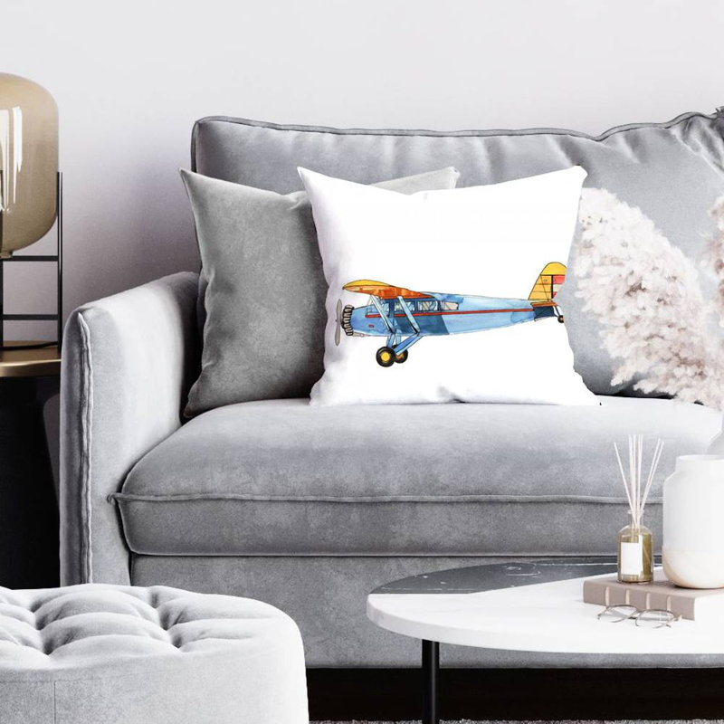 Small blue plane - 16"x16" Throw pillow cover - Poly twill - Print on demand