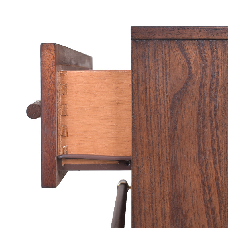 Mochaccino Brown Rattan 2-Drawer Nightstand with Brass Accents