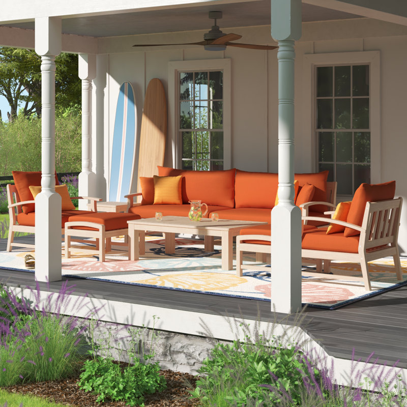 Paulet Sofa Seating Group With Sunbrella Cushion Covers, Spectrum Cayenne Sunbrella® Plainweave