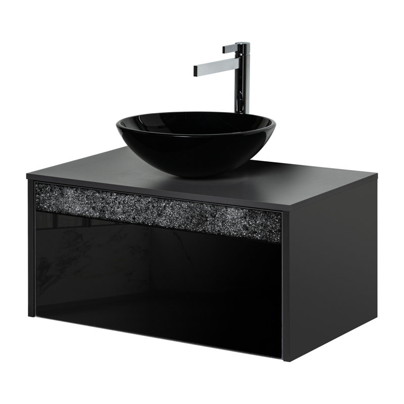 Ensemble complet de meuble-lavabo simple avec comptoir, lavabo et robinet, Gris / noir