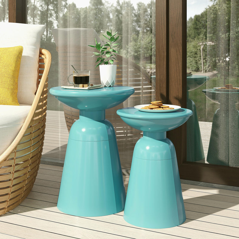 Metal edge table, 2-piece set, Teal