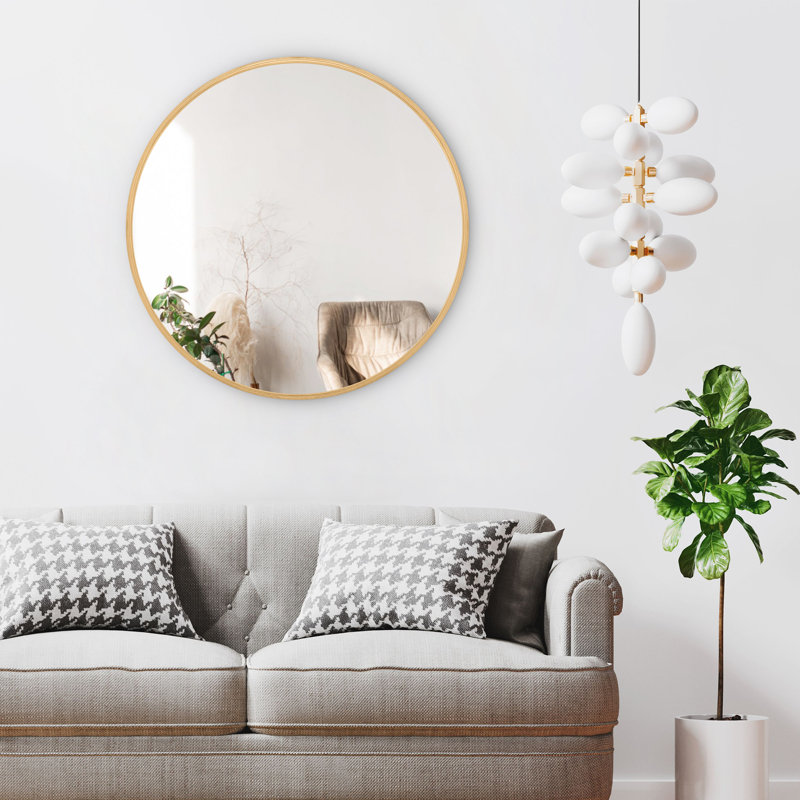 Modern Round Framed Wall Mounted Mirror, 30" x 30", Gold