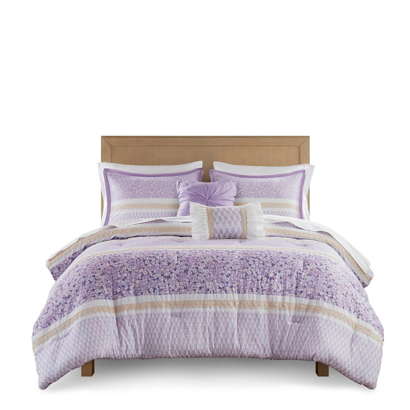 5 PCS Full/Queen Seersucker Comforter Set with Throw Pillows, Full/Queen Sheet Set + 4 Additional Pieces