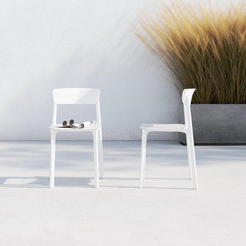 Vowa Stacking Patio Dining Side Chair, White